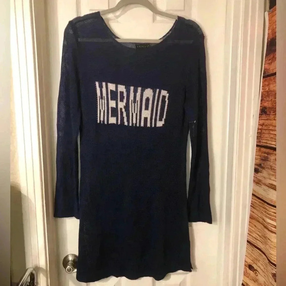 VENUS Mermaid Long Sleeve Navy Mesh Beach Coverup size Medium NWOT - Picture 2 of 15